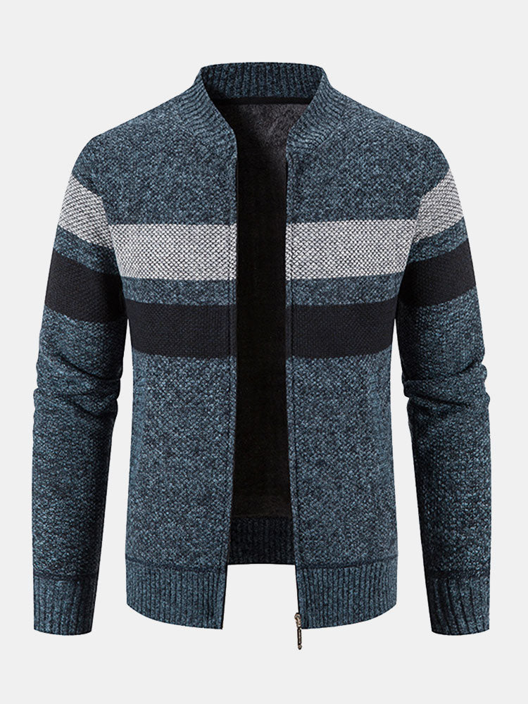 Ildefonso | Jersey de rayas con cuello bomber, forro de borreguito y cremallera