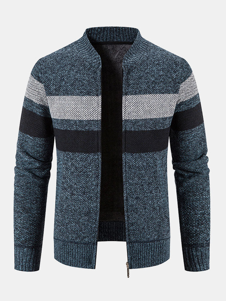 Ildefonso | Jersey de rayas con cuello bomber, forro de borreguito y cremallera