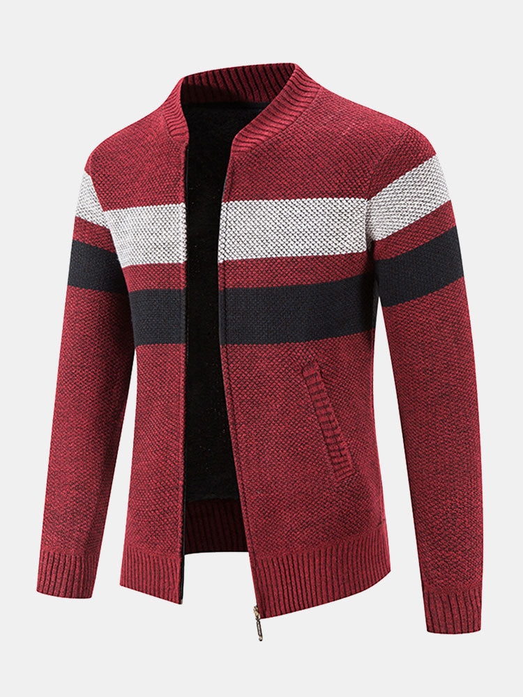 Ildefonso | Jersey de rayas con cuello bomber, forro de borreguito y cremallera