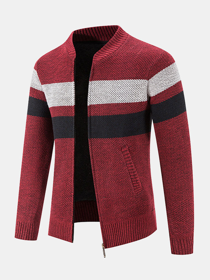 Ildefonso | Jersey de rayas con cuello bomber, forro de borreguito y cremallera