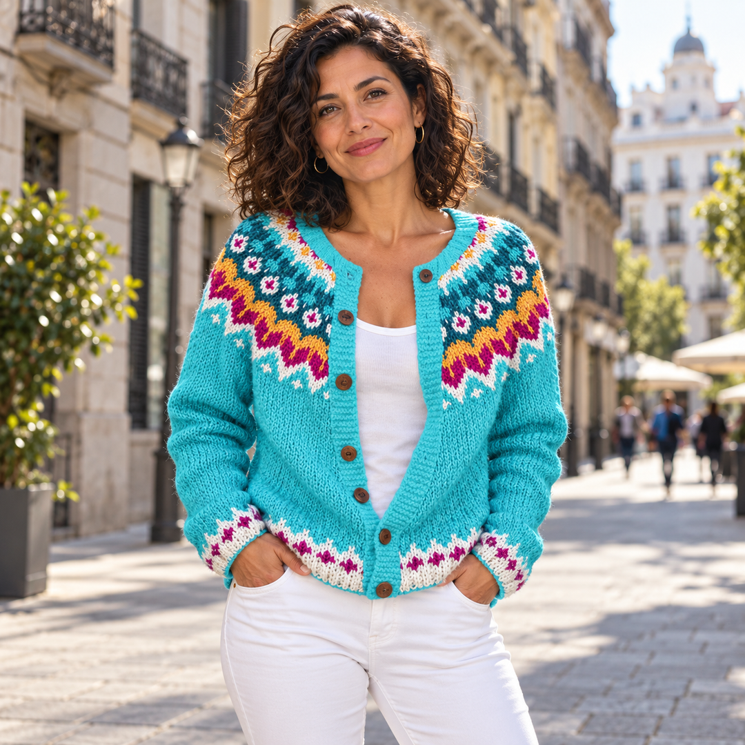 Itziar | Cárdigan de punto con canesú de colores