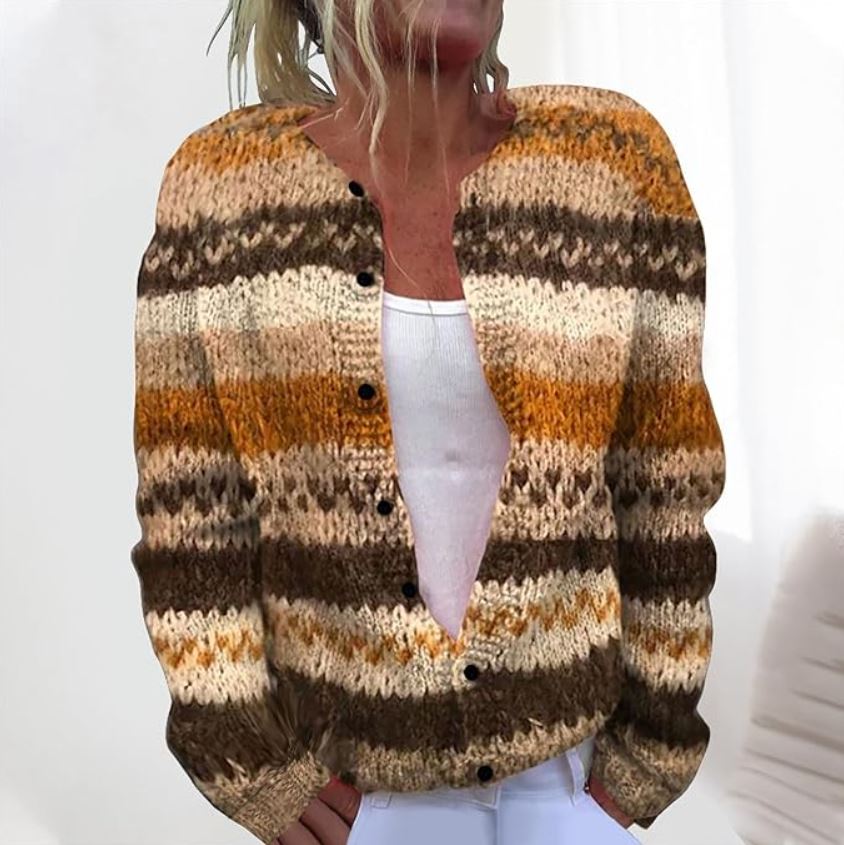 Jacinta | Cárdigan marrón con bloques de color