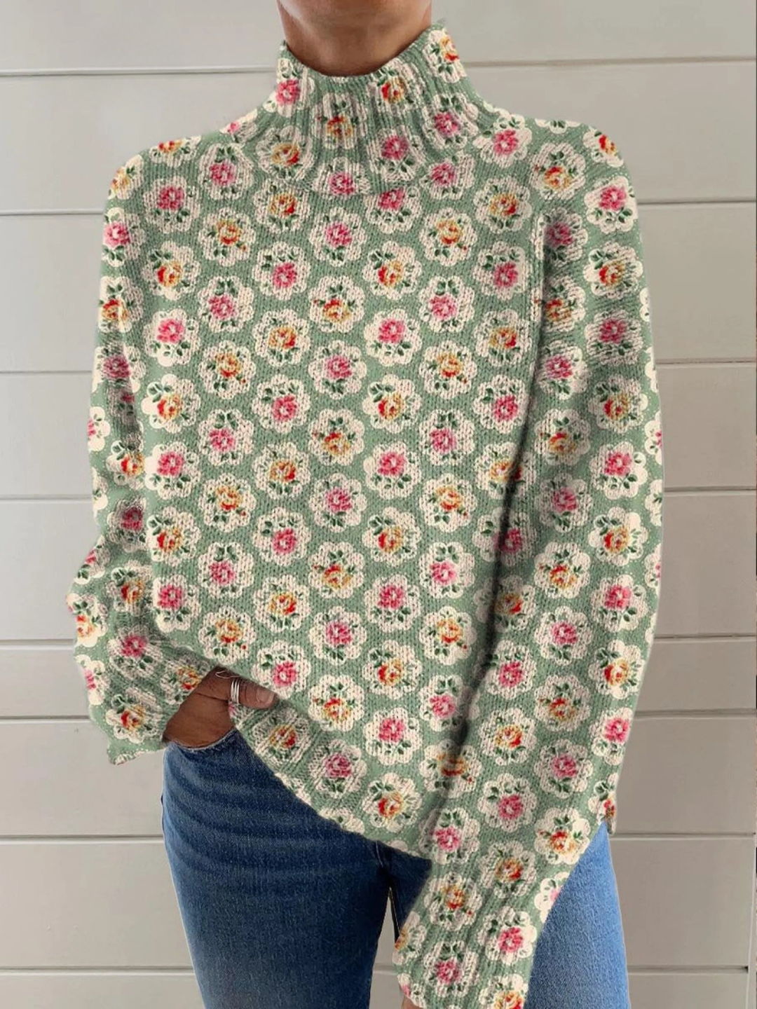 Jacinta | Jersey de cuello alto de flores románticas