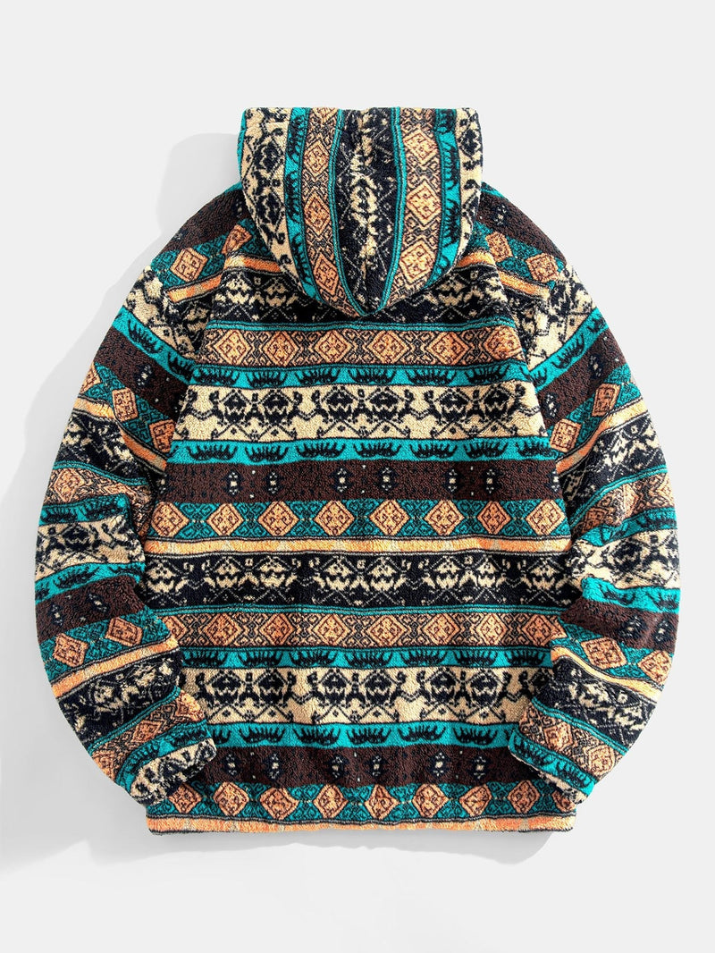 Jacinto | Sudadera con capucha de borreguito con dibujo étnico geométrico
