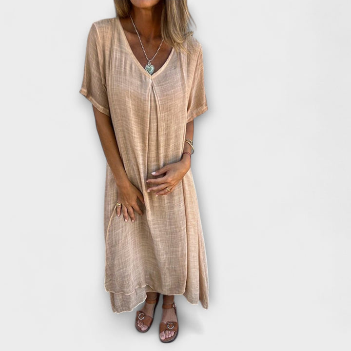 Elena | Vestido maxi de algodón y lino