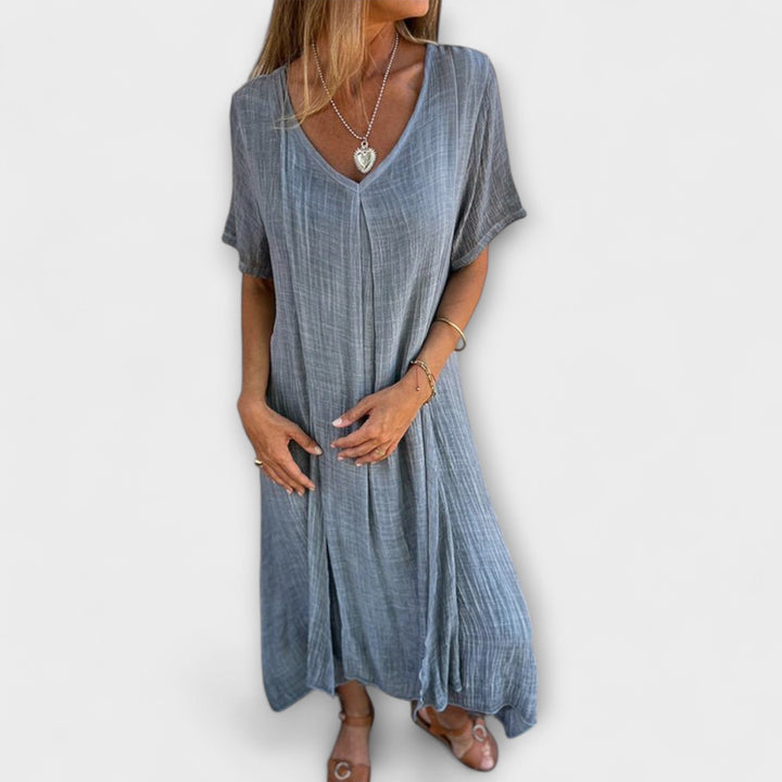 Elena | Vestido maxi de algodón y lino