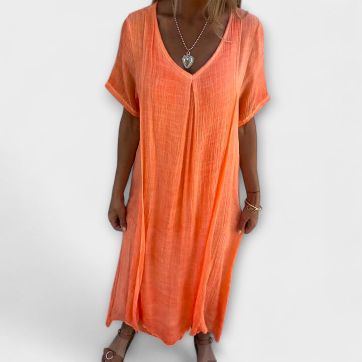 Elena | Vestido maxi de algodón y lino
