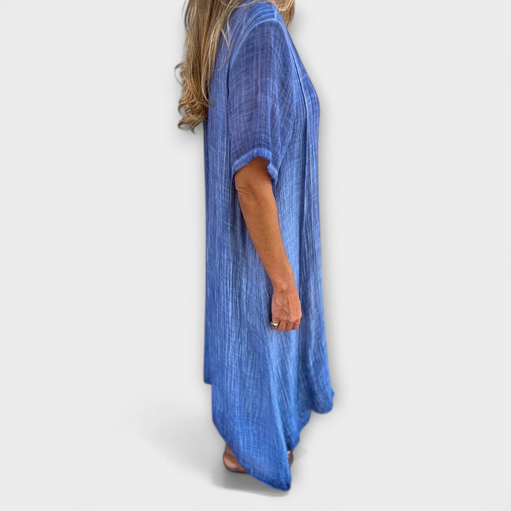 Elena | Vestido maxi de algodón y lino