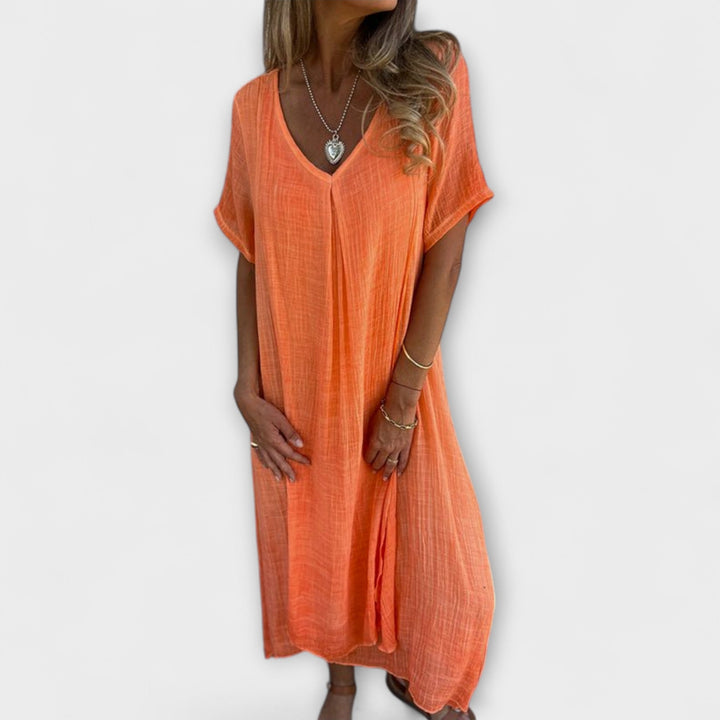Elena | Vestido maxi de algodón y lino
