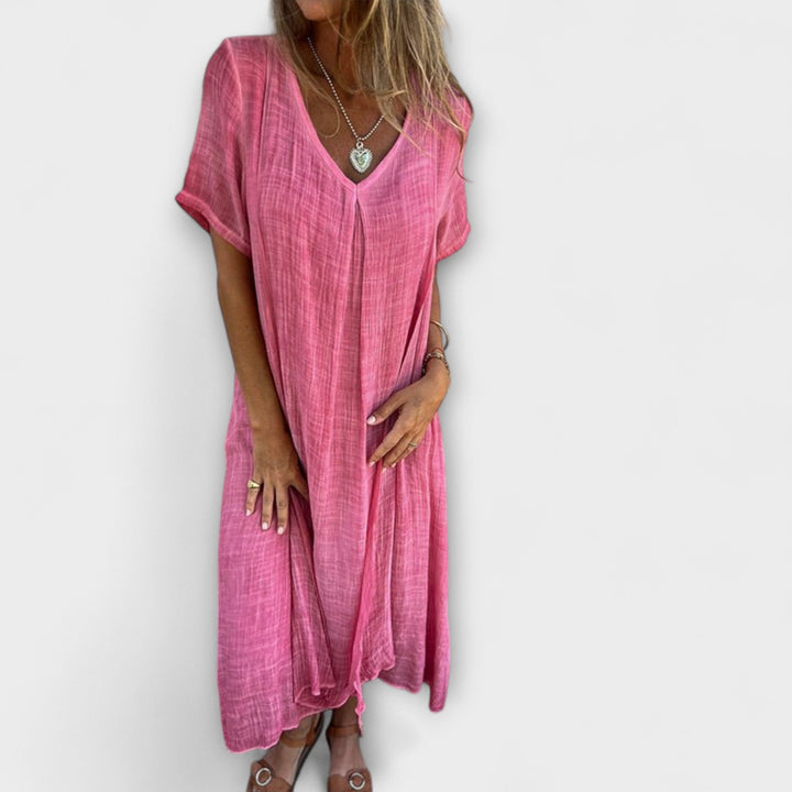 Elena | Vestido maxi de algodón y lino
