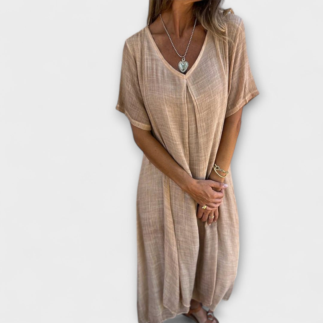 Elena | Vestido maxi de algodón y lino