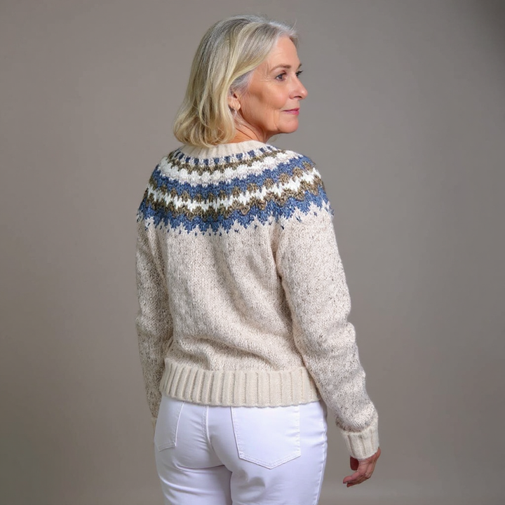 Lidia | Cárdigan islandés en crudo con motivo azul
