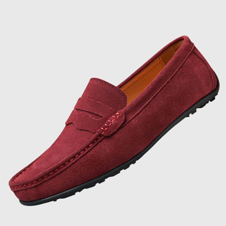 Lidia | Mocasines burdeos con pespuntes decorativos