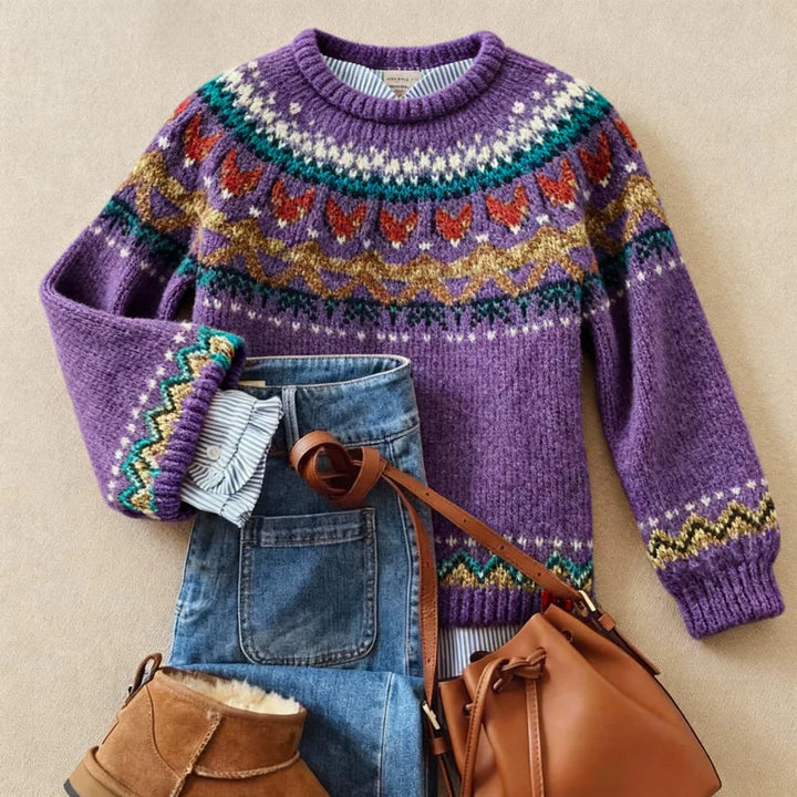 Lourdes | Jersey nórdico morado con canesú Fair Isle