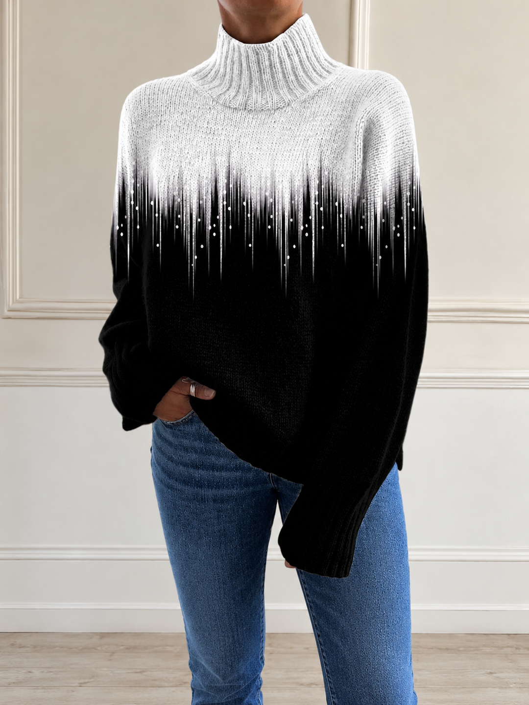 Macarena | Jersey de cuello alto elegante en blanco y negro
