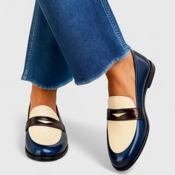 Marcela | Mocasines en azul, crema y marrón