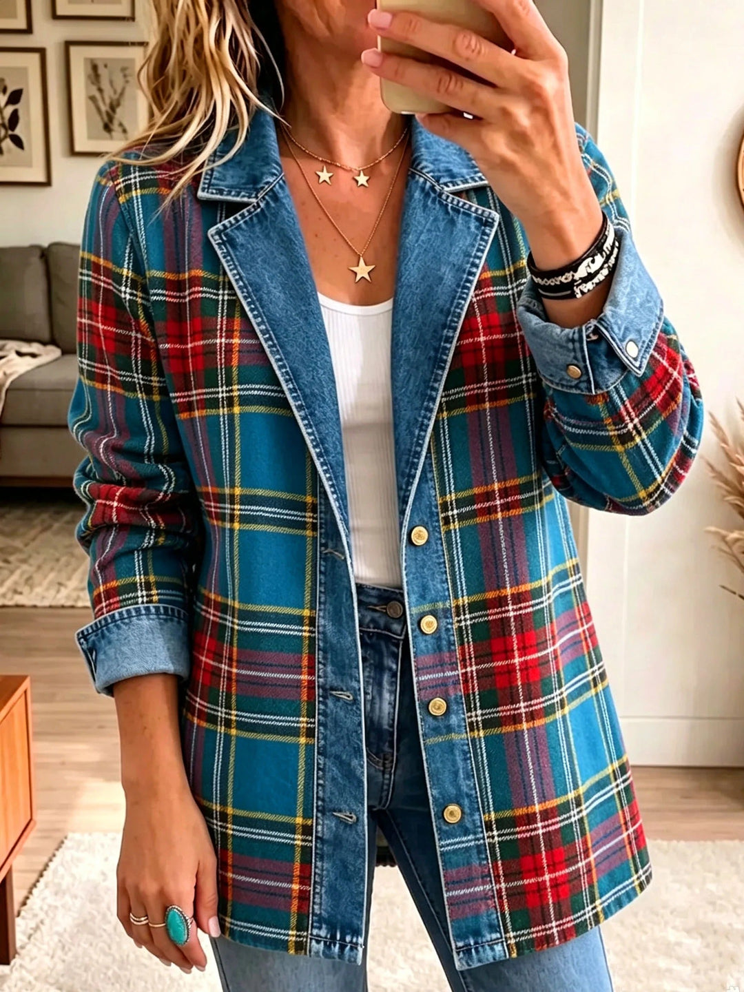 Marisol | Blazer vaquero de patchwork de cuadros