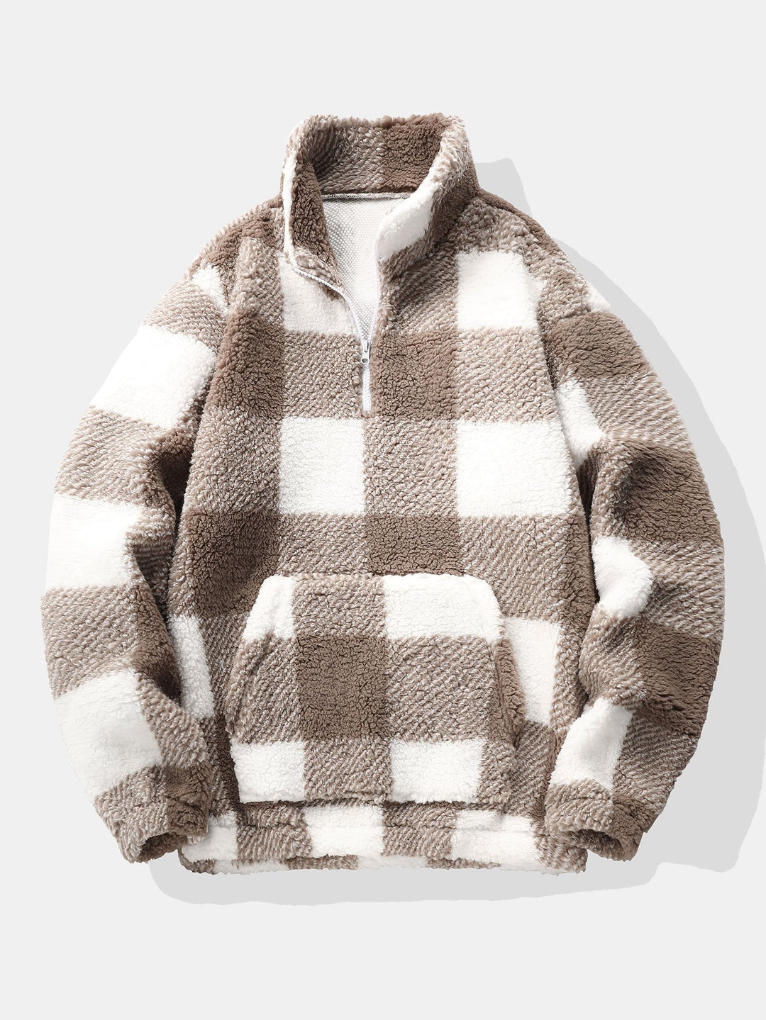 Maximiliano | Jersey de borreguito con cuello alto, cremallera corta y motivo de rombos