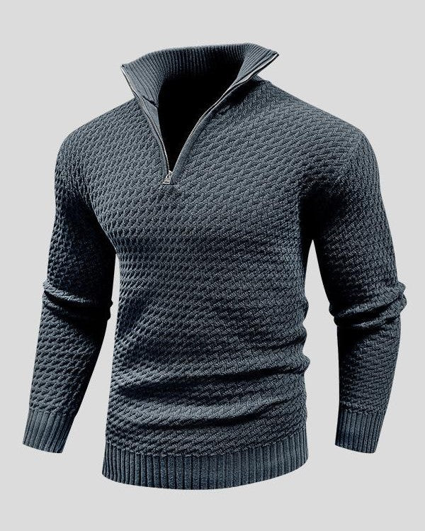 Miguel | Jersey negro texturizado con media cremallera