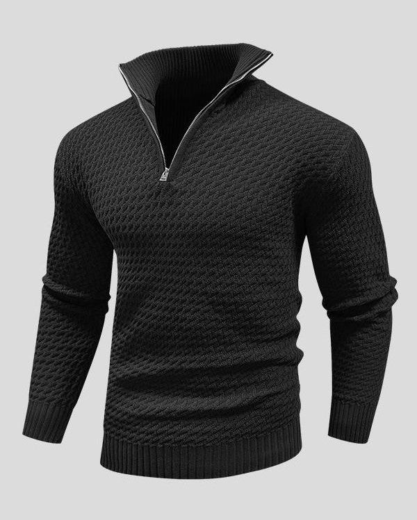 Miguel | Jersey negro texturizado con media cremallera