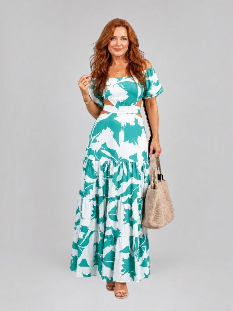 Josefina | Conjunto de dos piezas con flores en turquesa