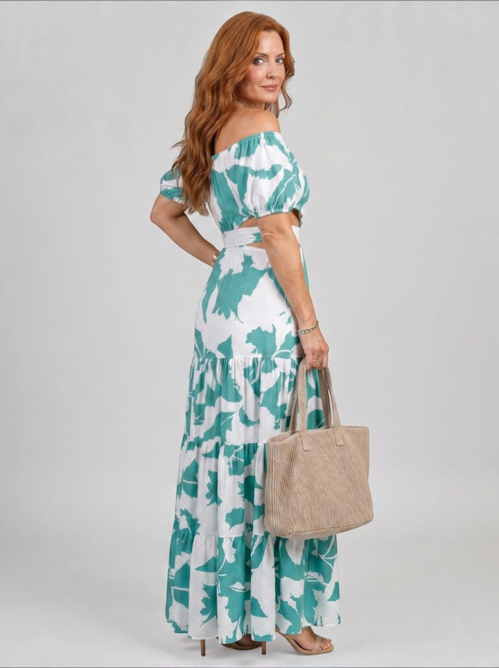 Josefina | Conjunto de dos piezas con flores en turquesa