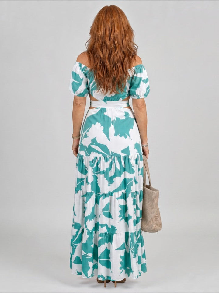 Josefina | Conjunto de dos piezas con flores en turquesa