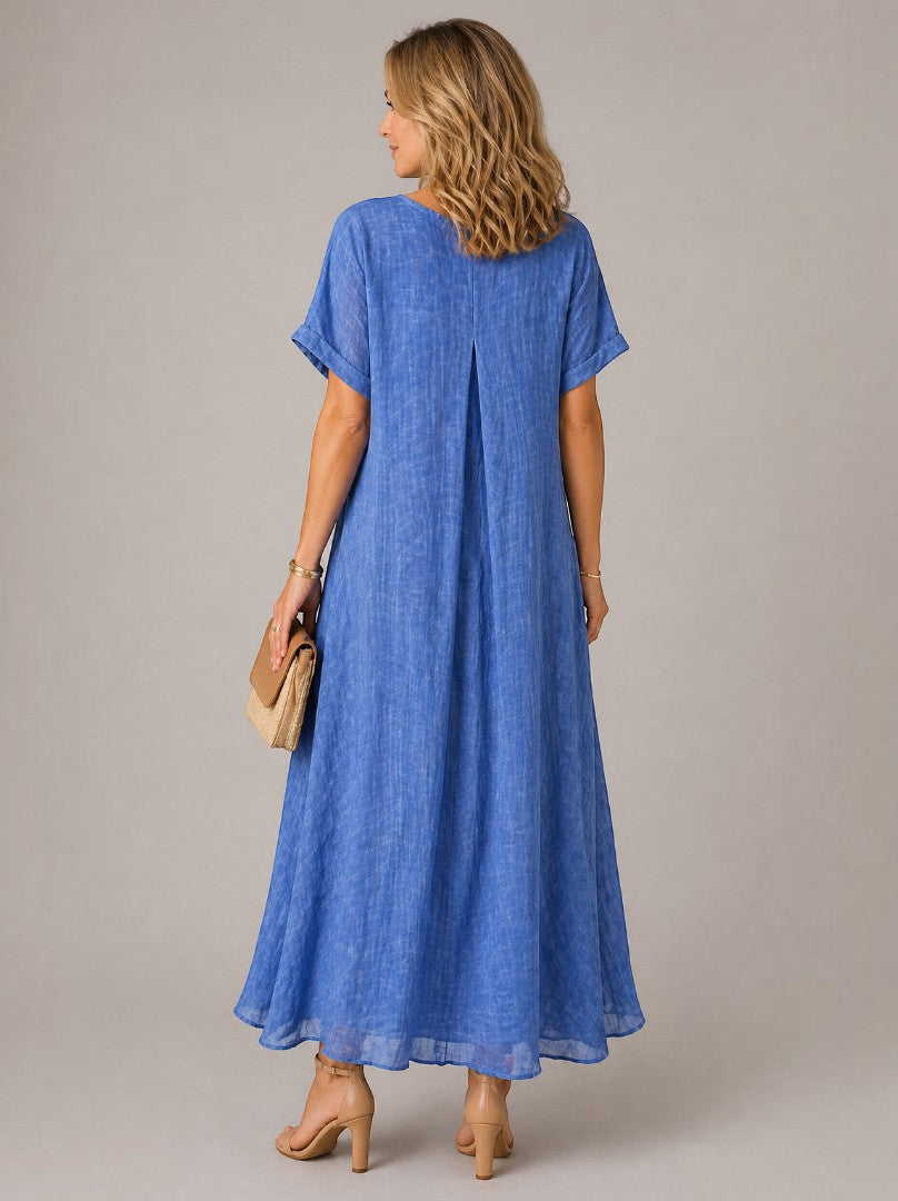 Belén | Vestido largo azul intenso efecto lino