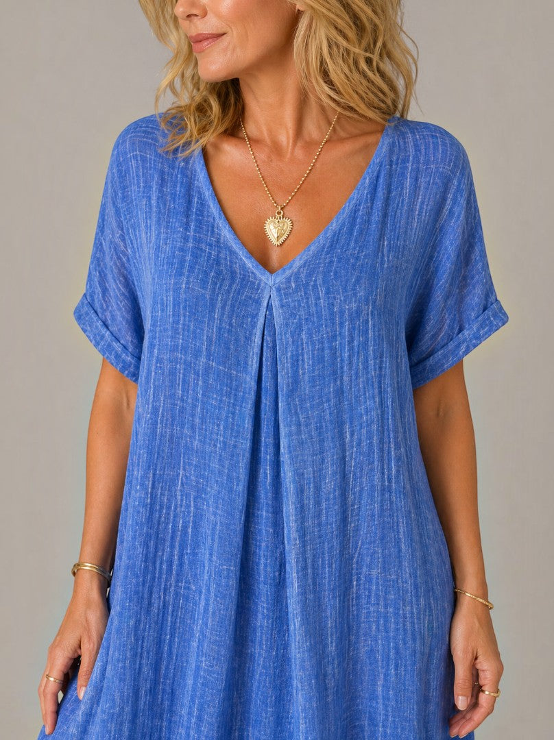 Belén | Vestido largo azul intenso efecto lino