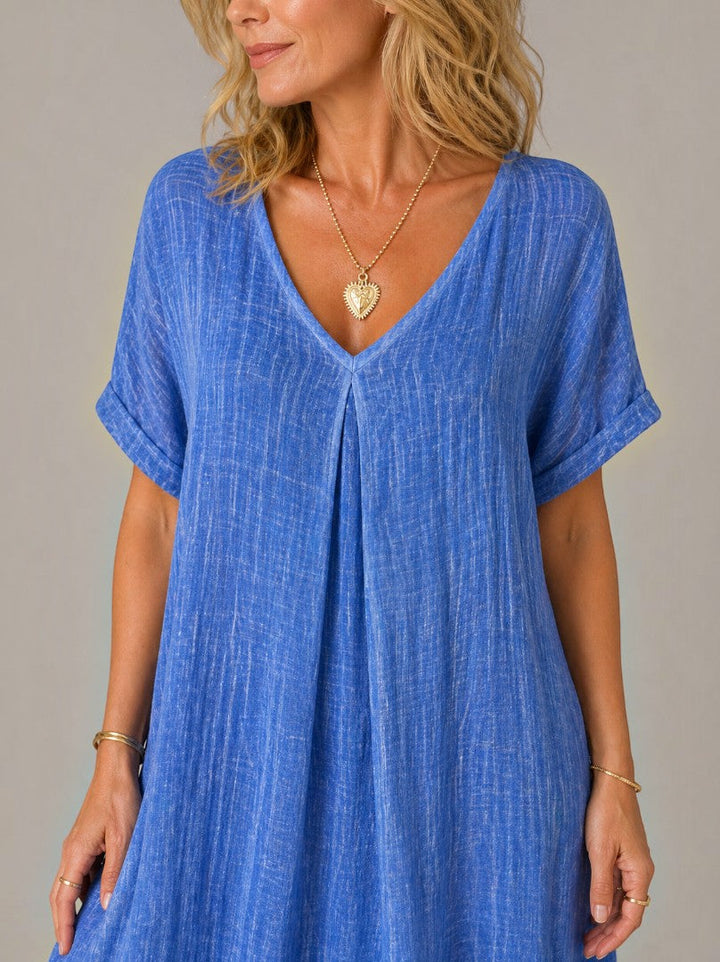 Belén | Vestido largo azul intenso efecto lino