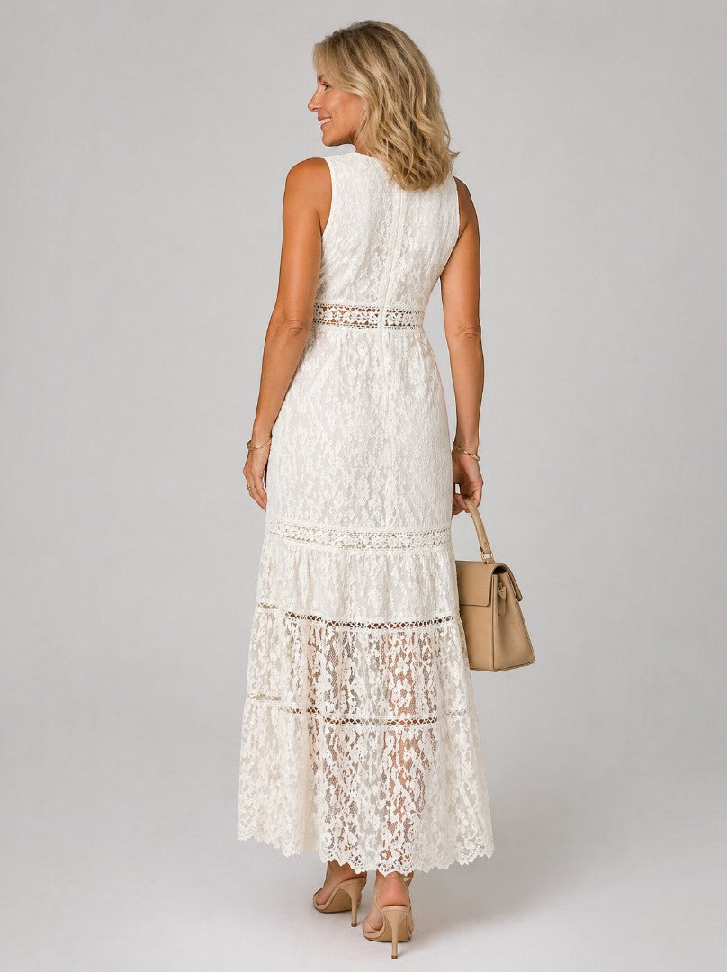 Beatriz | Vestido largo en crema con encaje