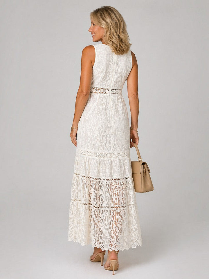 Beatriz | Vestido largo en crema con encaje