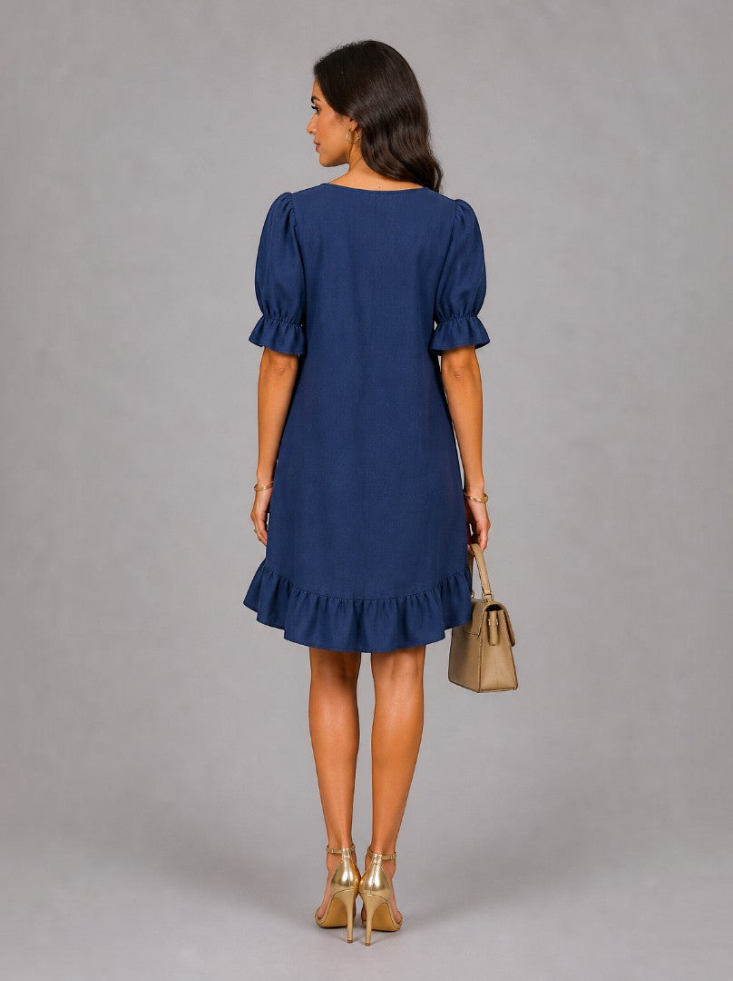 Araceli | Vestido de verano azul marino con volante