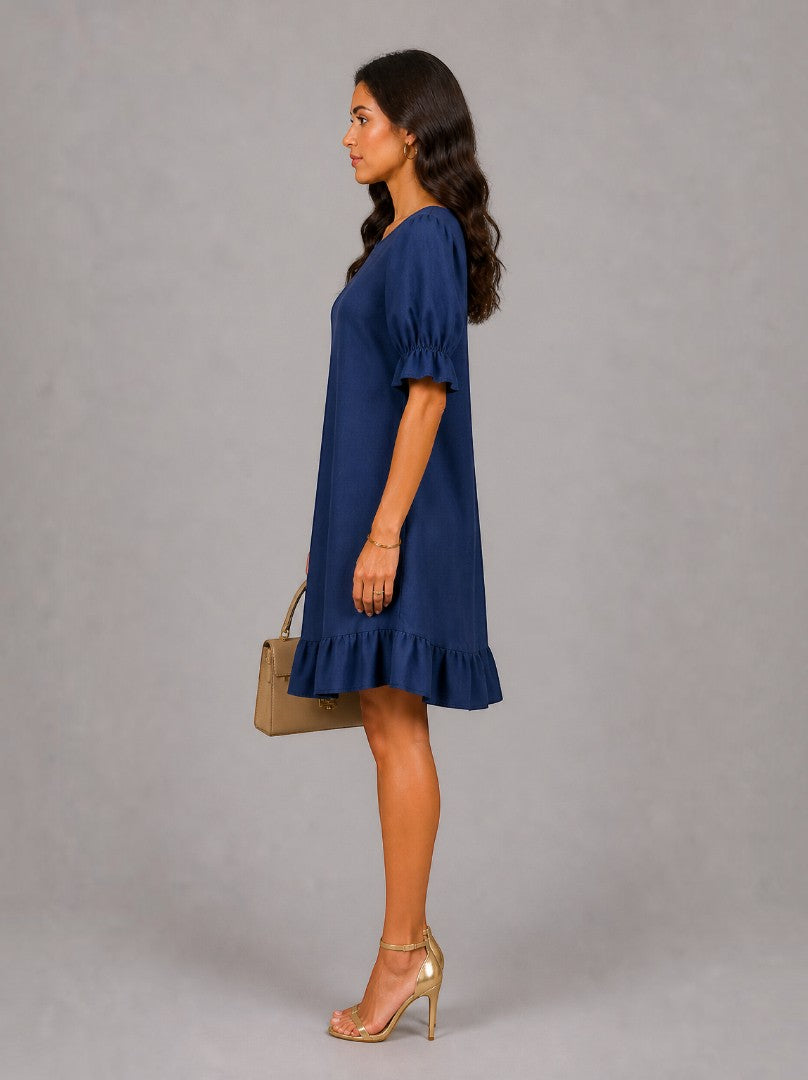 Araceli | Vestido de verano azul marino con volante