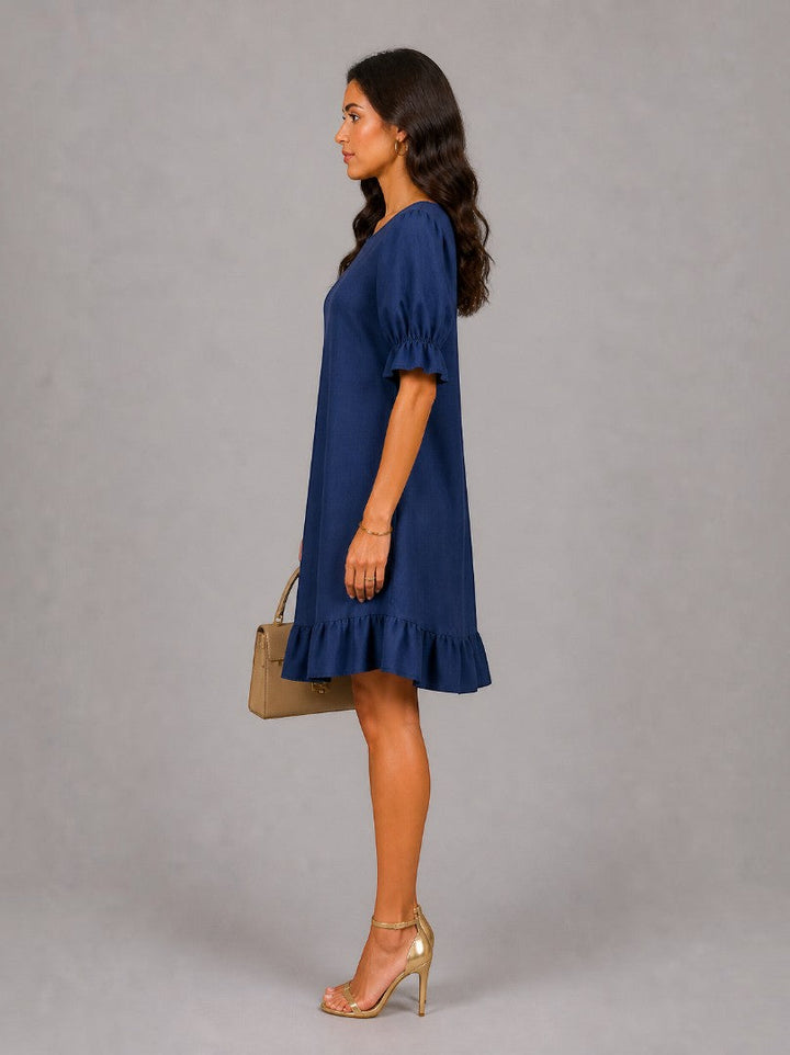 Araceli | Vestido de verano azul marino con volante