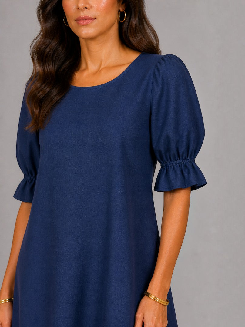 Araceli | Vestido de verano azul marino con volante