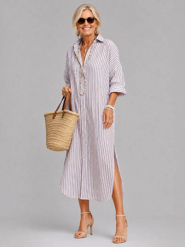 Catalina | Vestido camisero midi a rayas