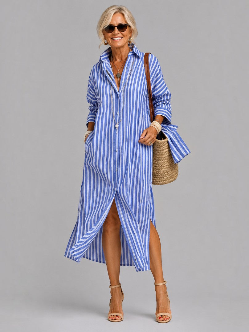 Catalina | Vestido camisero midi a rayas