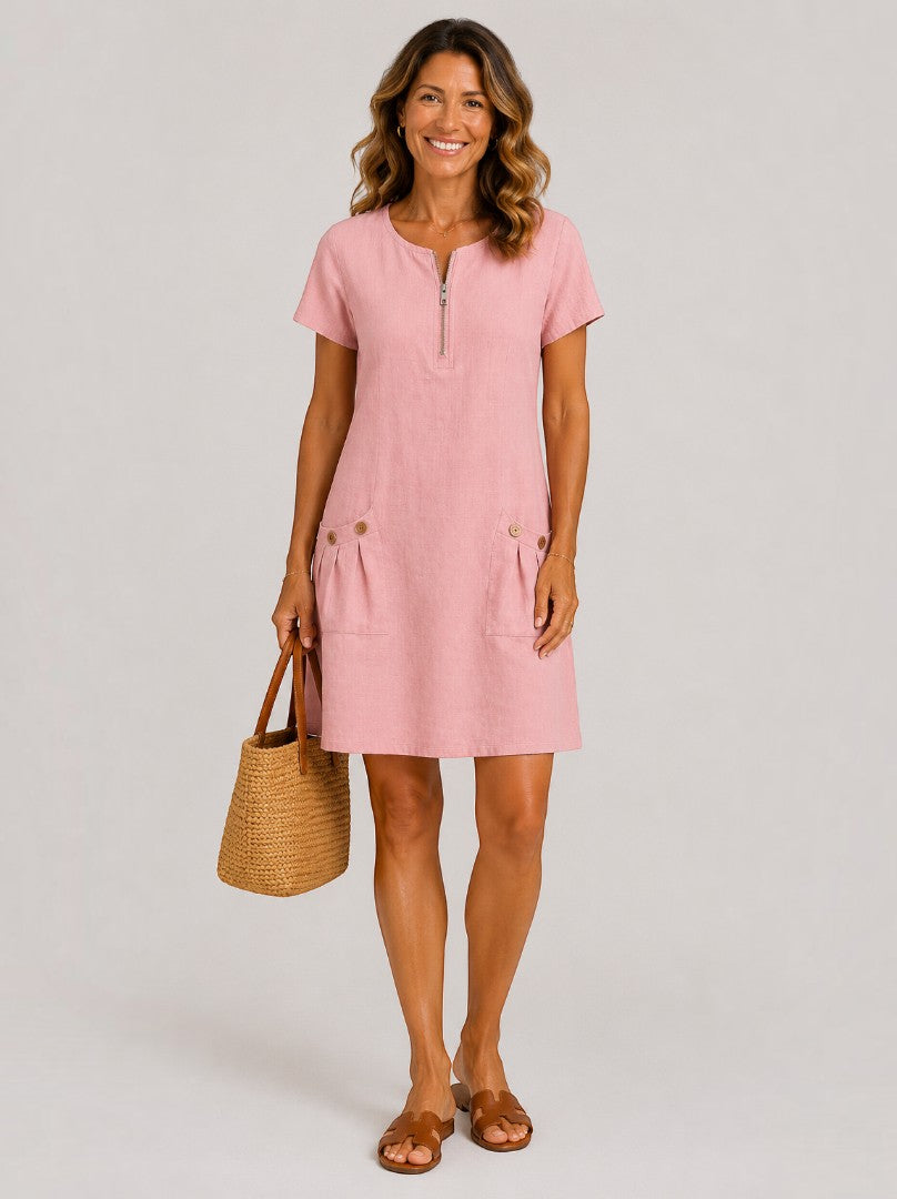 Águeda | Vestido de verano verde efecto lino