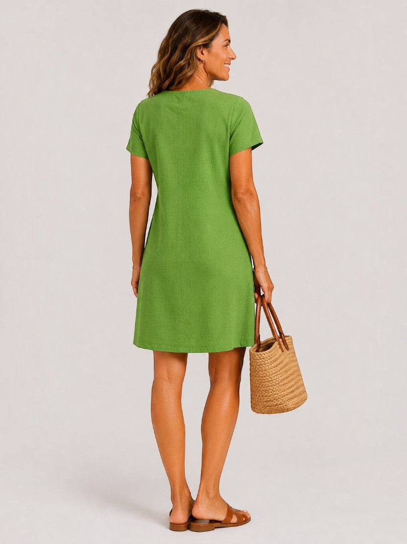 Águeda | Vestido de verano verde efecto lino