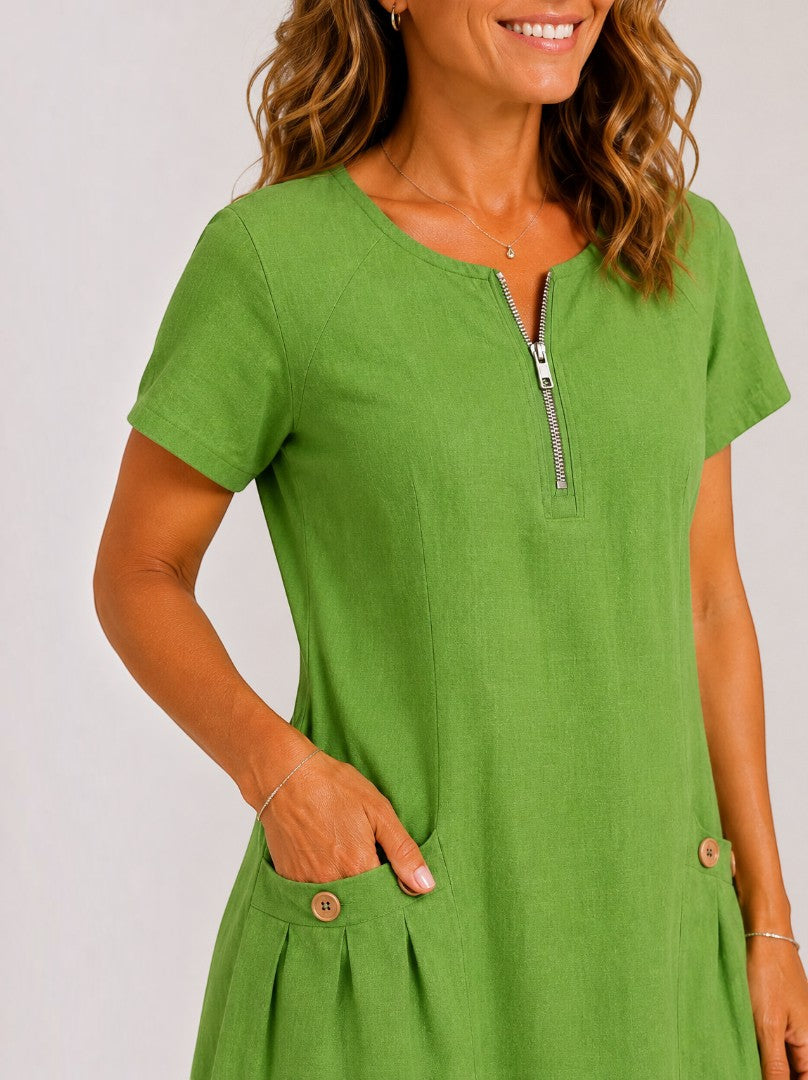 Águeda | Vestido de verano verde efecto lino