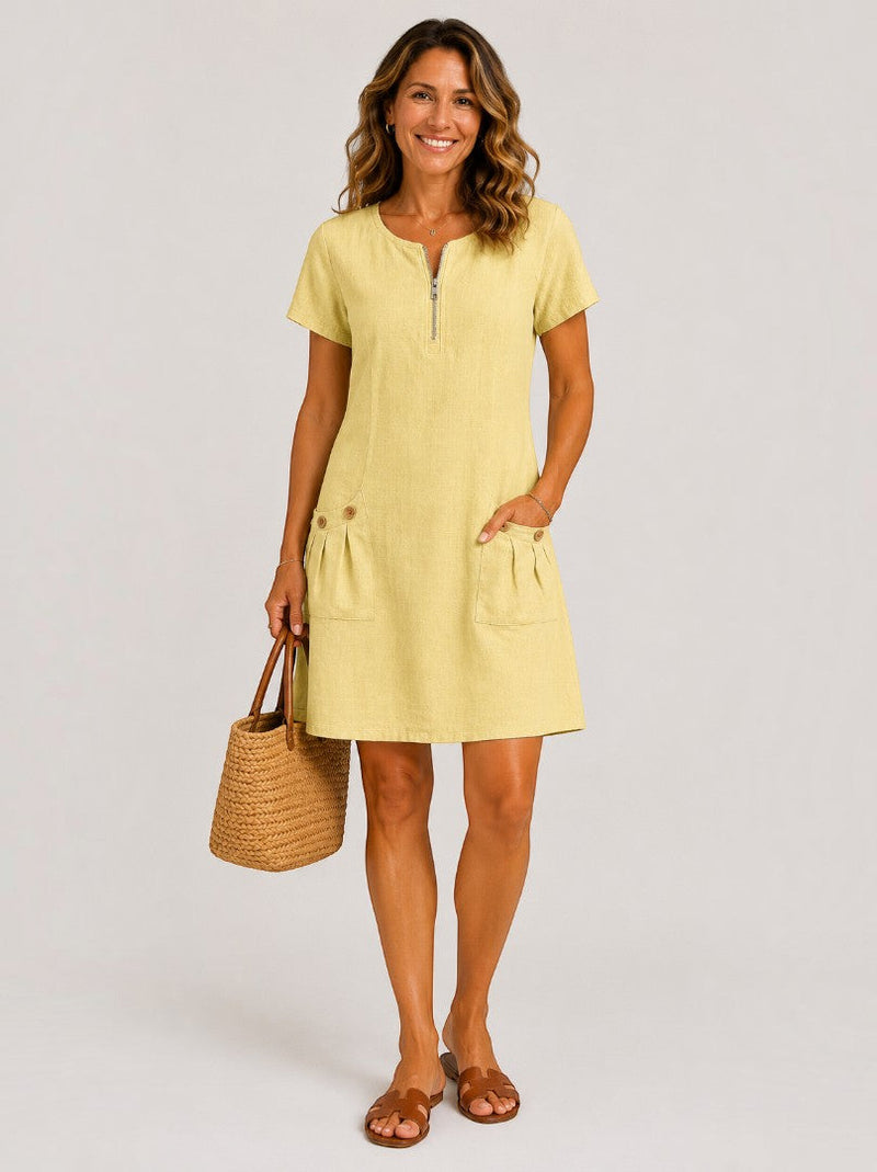 Águeda | Vestido de verano verde efecto lino