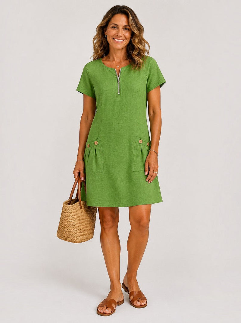 Águeda | Vestido de verano verde efecto lino