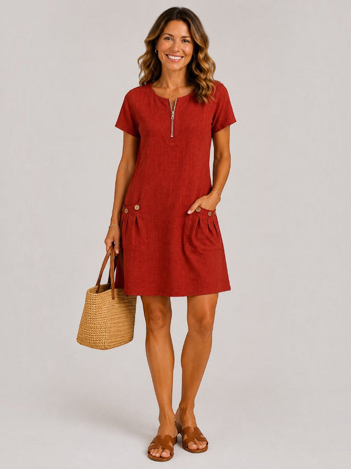 Águeda | Vestido de verano verde efecto lino