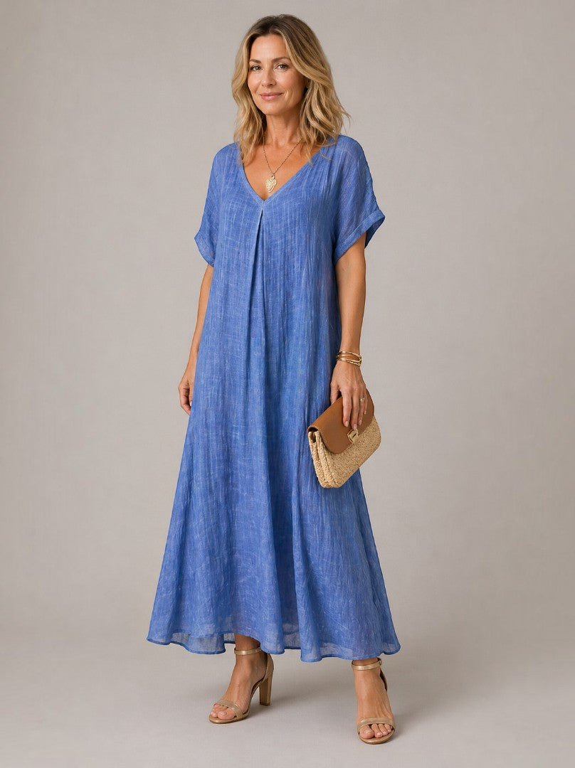 Belén | Vestido largo azul intenso efecto lino