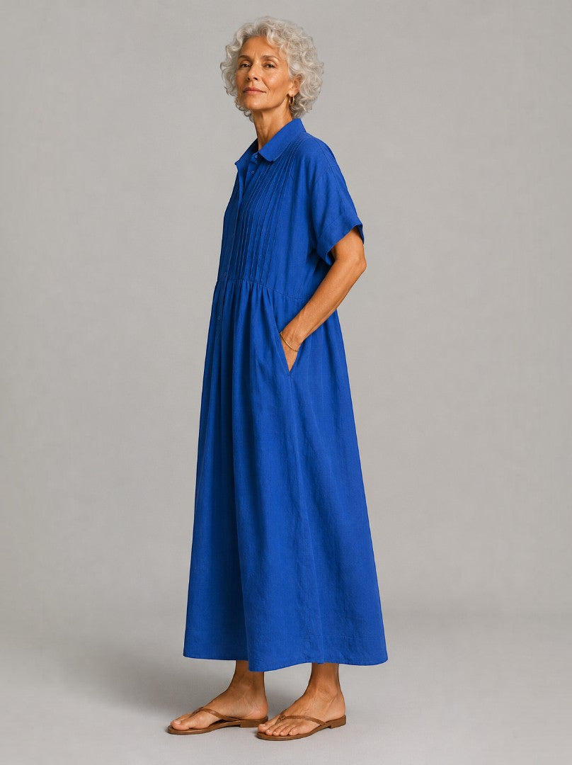 Claudia | Vestido largo azul efecto lino