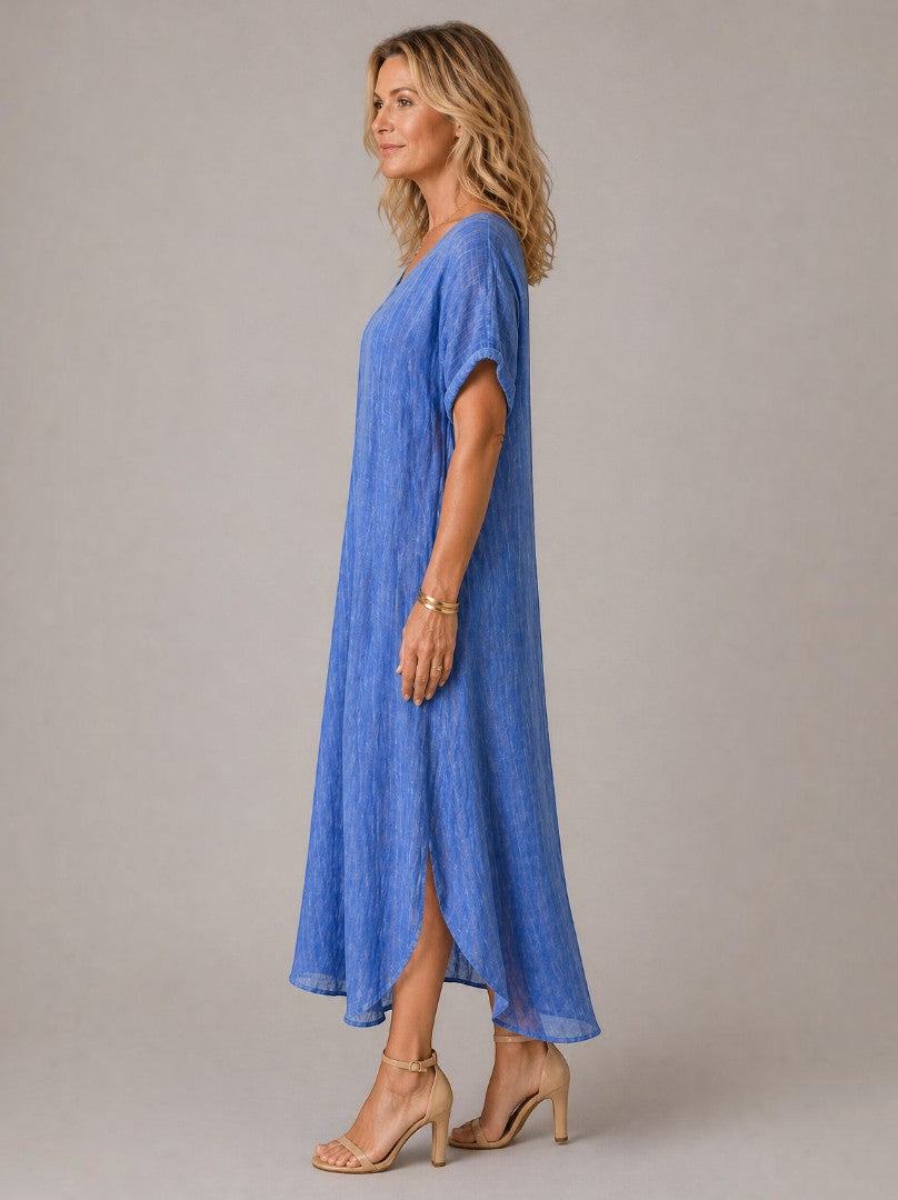 Belén | Vestido largo azul intenso efecto lino