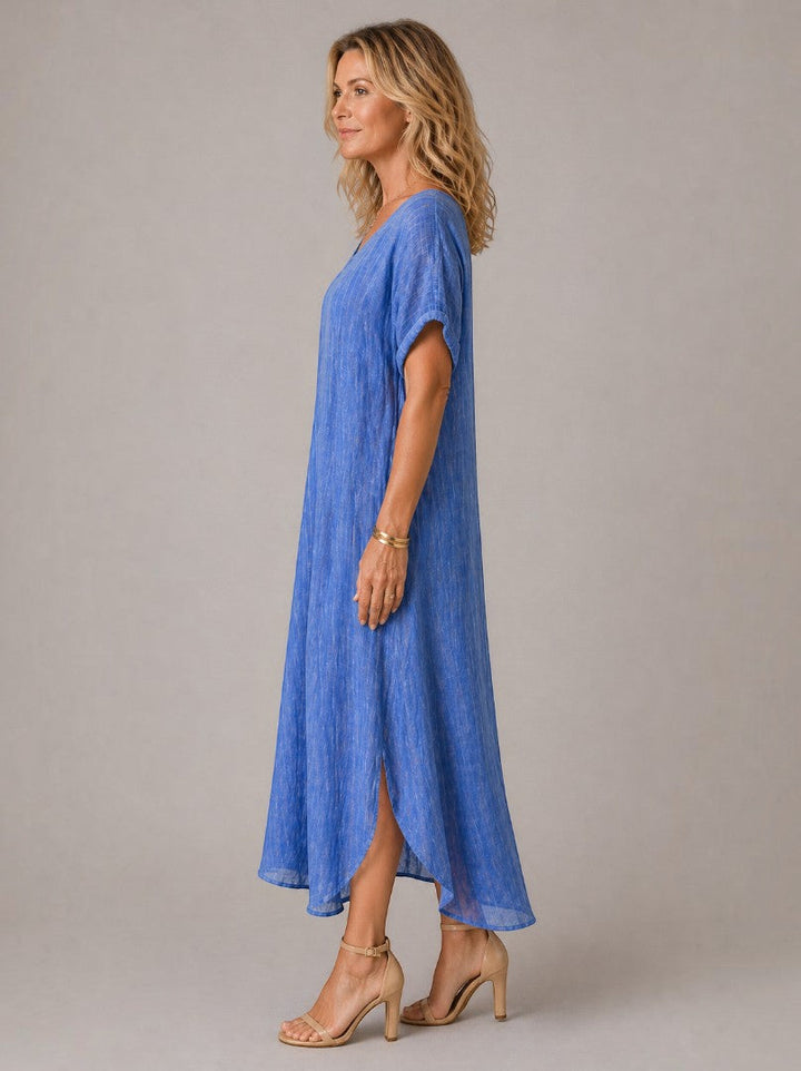 Belén | Vestido largo azul intenso efecto lino