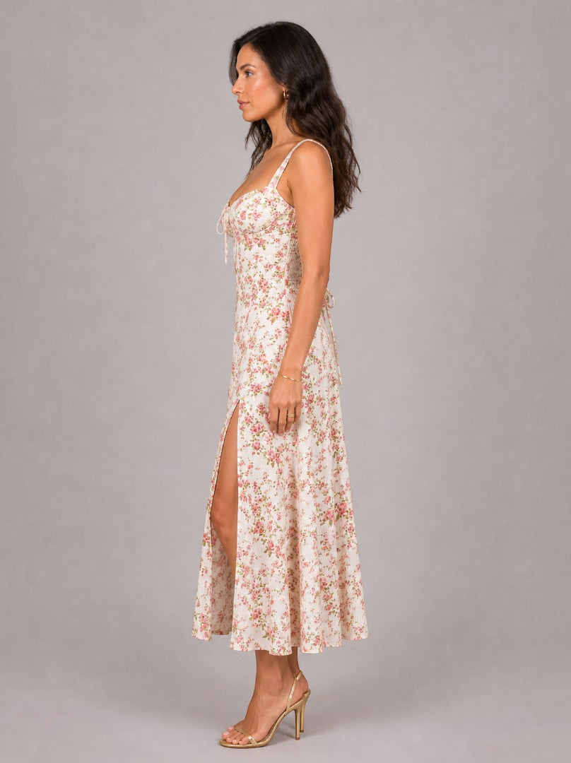 Ana | Vestido de verano con flores pequeñas y abertura