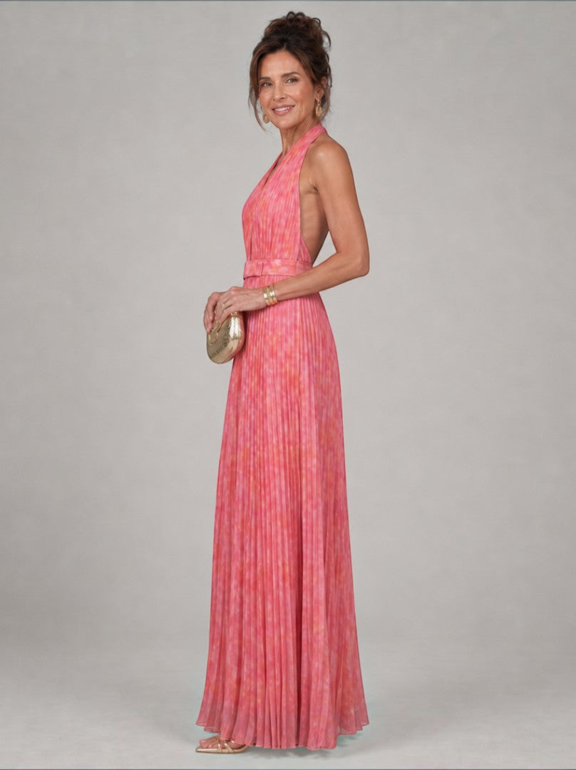 Diana | Vestido largo plisado en rosa palo